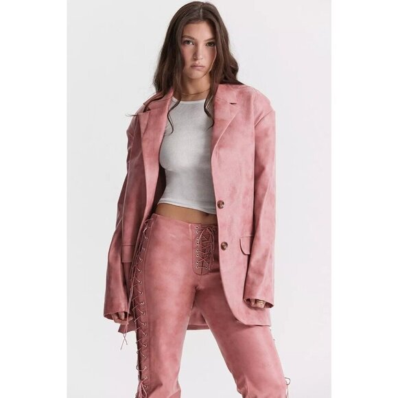 House of CB Jackets & Blazers - House of CB Womens Kiera Oversize Faux Leather Jacket Size Large Pink SP EXC